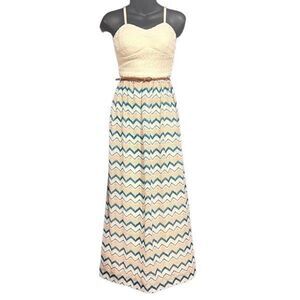 Lily Rose Cream Lace Zigzag Maxi Sun Dress w/ Belt Women’s XS